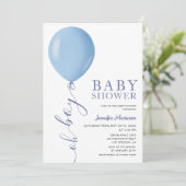 Minimalistisch Baby shower Oh Boy Blue Balloon Kaart (Staand voorkant)