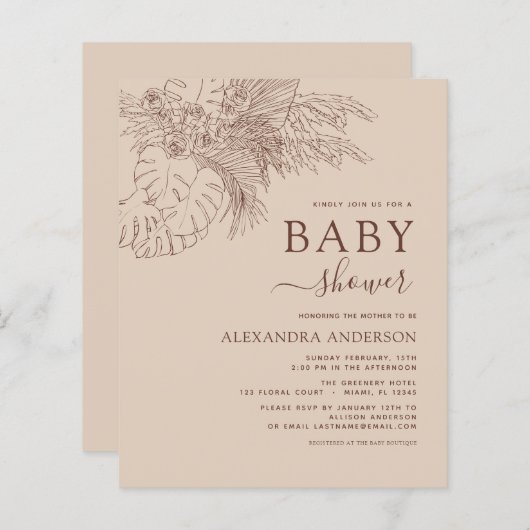 Minimalistisch Baby shower Pampas Grass Boho (Voorkant / Achterkant)