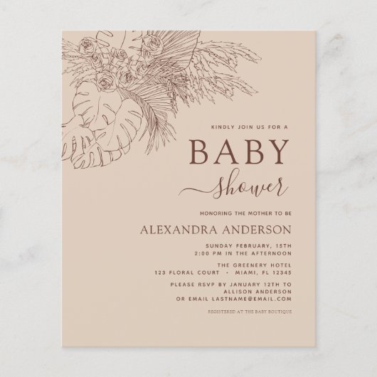 Minimalistisch Baby shower Pampas Grass Boho Flyer (Voorkant)