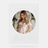 Minimalistisch Baby shower Ronde foto Welkom Acryl Bord (Voorkant)