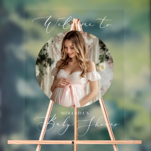 Minimalistisch Baby shower Ronde foto Welkom Acryl Bord (Neutraal)