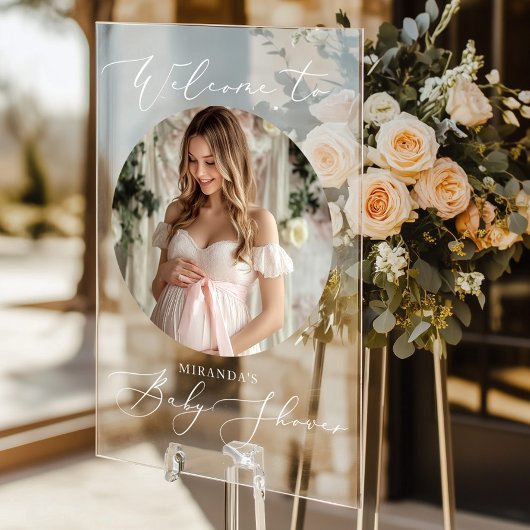 Minimalistisch Baby shower Ronde foto Welkom Acryl Bord