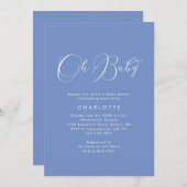 Minimalistisch Baby shower Script Blue Invitation Kaart (Voorkant / Achterkant)