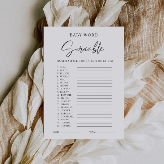 Minimalistisch Baby shower spel – Word scramble Kaart