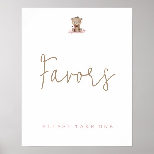 Minimalistisch Baby shower Teddy Bear Favors Poster (Voorkant)