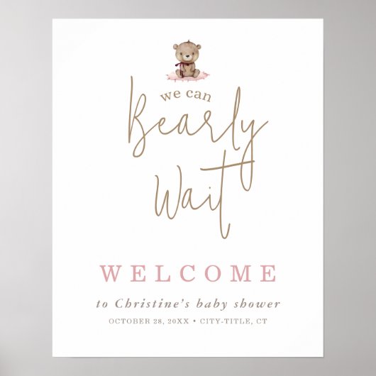 Minimalistisch Baby shower Teddy Bear Welkom Poster (Voorkant)