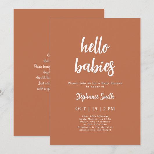 Minimalistisch Baby shower tweelingen Kaart (Voorkant / Achterkant)