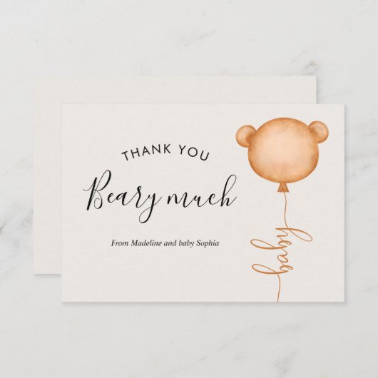 Minimalistisch Baby shower van Beary Cute Balloon Bedankkaart (Voorkant / Achterkant)