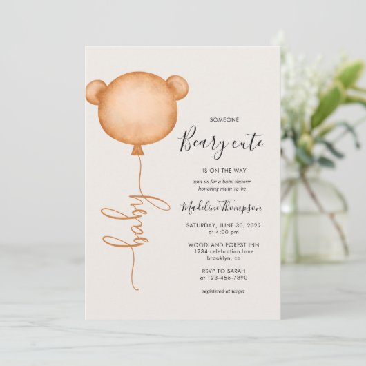 Minimalistisch Baby shower van Beary Cute Balloon Kaart (Staand voorkant)