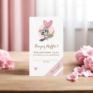 Minimalistisch Baby shower van Cute Raccoon Diaper Informatiekaartje