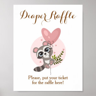 Minimalistisch Baby shower van Cute Raccoon Diaper Poster