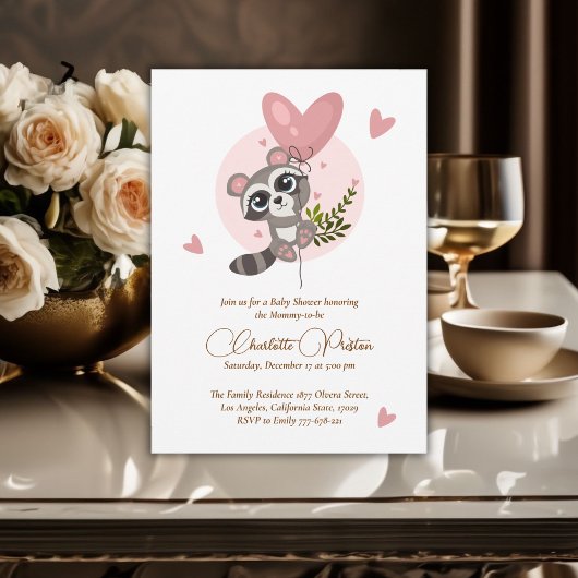 Minimalistisch Baby shower van de Cute Raccoon Kaart