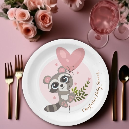 Minimalistisch Baby shower van de Cute Raccoon Papieren Bordje