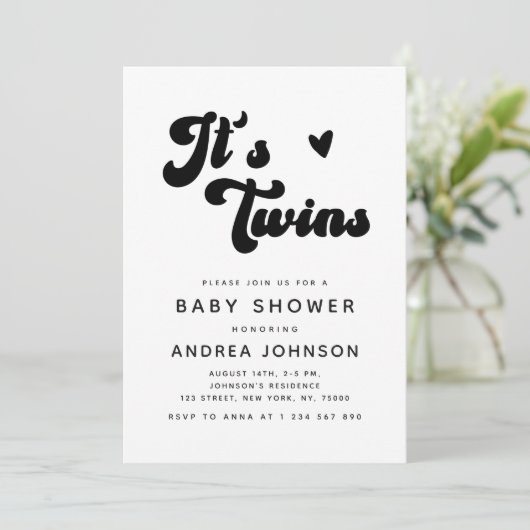 Minimalistisch Baby shower van de Groovy Retro Twi Kaart (Staand voorkant)