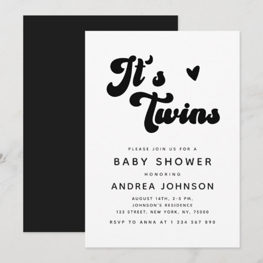 Minimalistisch Baby shower van de Groovy Retro Twi Kaart (Voorkant / Achterkant)