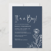 Minimalistisch Baby shower van een blauw botanisch Kaart (Voorkant)