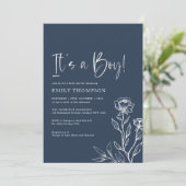 Minimalistisch Baby shower van een blauw botanisch Kaart (Staand voorkant)