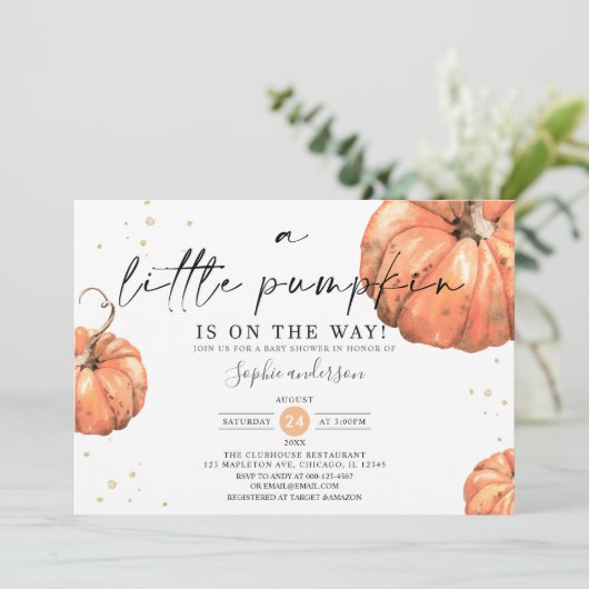 Minimalistisch Baby shower van een kleine pompoenH Kaart (Staand voorkant)