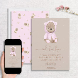 Minimalistisch Baby shower van het Oh Baby roze Be Kaart