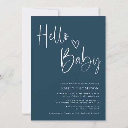 Minimalistisch Baby shower van Navy Blue White Boy Kaart (Voorkant)