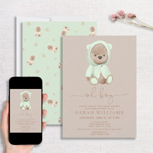 Minimalistisch Baby shower van Oh Boy Sage Green B Kaart