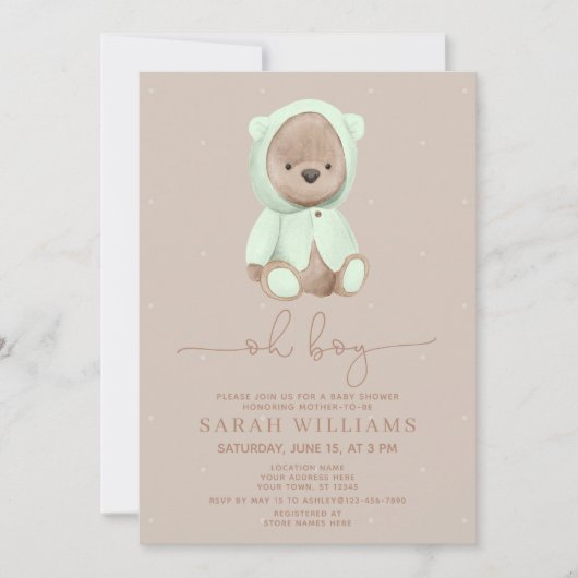 Minimalistisch Baby shower van Oh Boy Sage Green B Kaart (Voorkant)