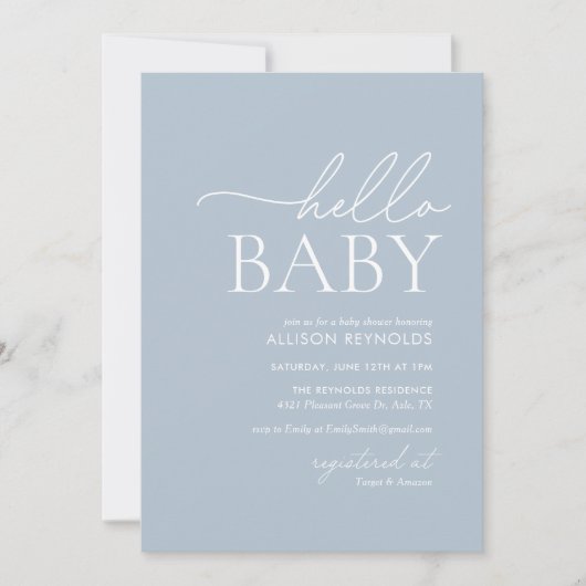 Minimalistisch Baby shower van Stusty Blue Hallo Kaart (Voorkant)
