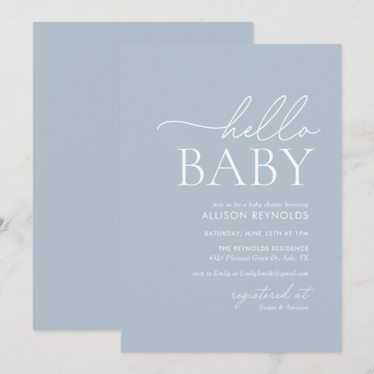 Minimalistisch Baby shower van Stusty Blue Hallo Kaart (Voorkant / Achterkant)