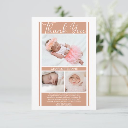 Minimalistisch Baby shower van Terracotta Girl Dan Bedankkaart (Staand voorkant)