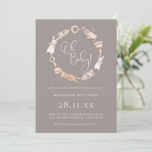 Minimalistisch Baby shower van Wooden Toys Kaart (Staand voorkant)