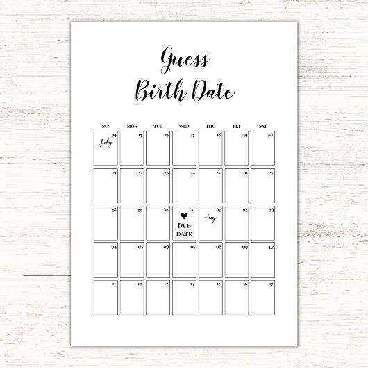 Minimalistisch Baby shower Vervaldatum Agenda Kaart