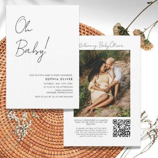 Minimalistisch Baby shower voor foto-QR-code Kaart