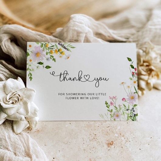 Minimalistisch baby shower voor wilde bloemen dank kaart