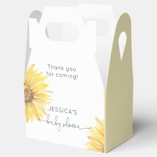Minimalistisch baby shower voor zonnebloemen bedankdoosjes (Geopend)