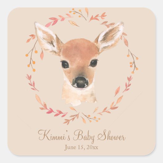 Minimalistisch Baby shower Waterverf van bosdieren Vierkante Sticker (Voorkant)