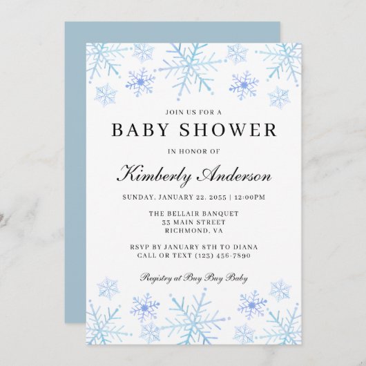 Minimalistisch Baby shower wintersnowflake Kaart (Voorkant / Achterkant)