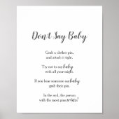Minimalistisch Baby shower Zeg geen Baby-spelcode Poster (Voorkant)