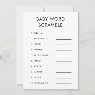 Minimalistisch Baby Word Scramble Baby shower spel Kaart
