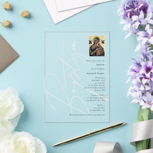 Minimalistisch baptisme Christening Grieks-orthodo Acryl Uitnodigingen (Insitu (Huwelijk))