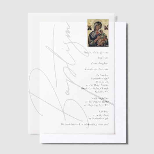 Minimalistisch baptisme Christening Grieks-orthodo Vellum Uitnodigingen (Offset)