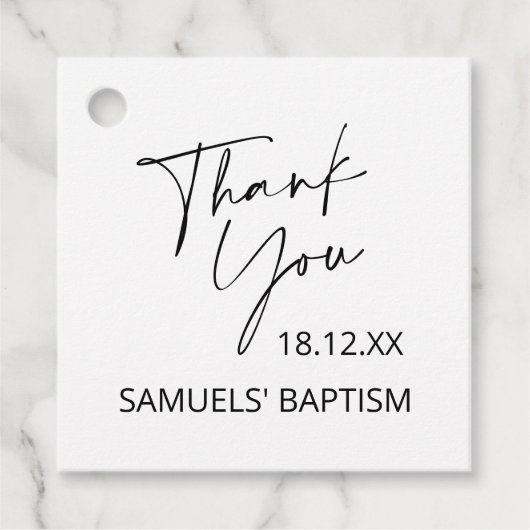 Minimalistisch baptisme Christening script Dank u Bedankjes Labels (Voorkant)
