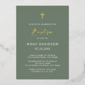 Minimalistisch baptisme Sage Green & Gold Folie Uitnodiging (Voorkant)