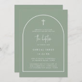 Minimalistisch baptisme voor modern Sage Green Arc Kaart (Voorkant / Achterkant)