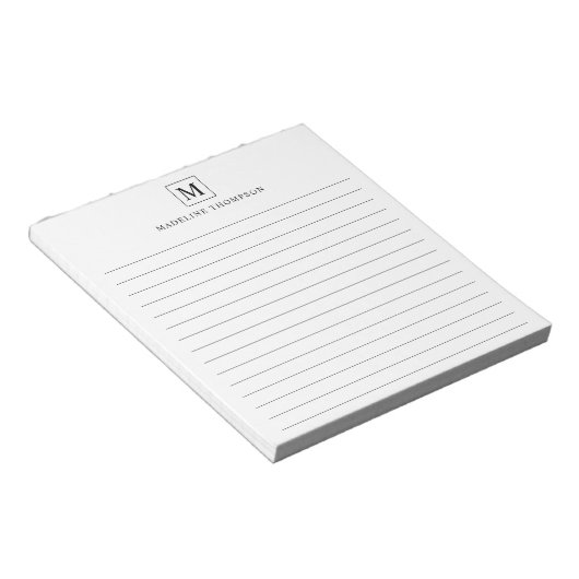 Minimalistisch Basic Black Monogram Square led Notitieblok (Schuin)