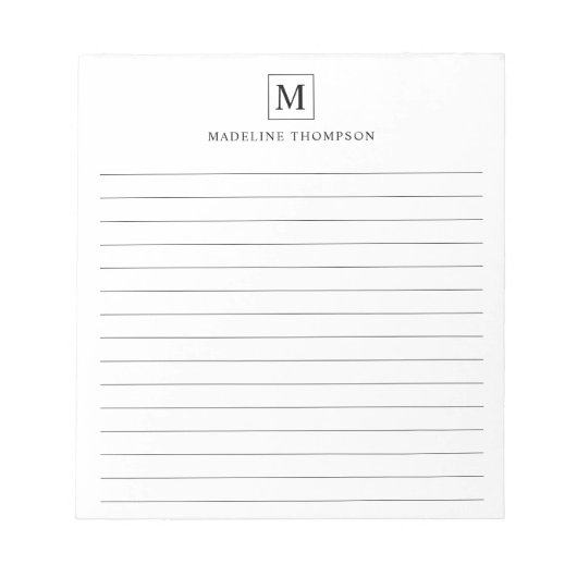Minimalistisch Basic Black Monogram Square led Notitieblok (Voorkant)