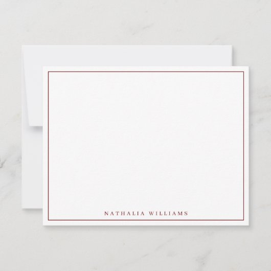 Minimalistisch Basic Personaliseer Maroon Statione Notitiekaartje (Voorkant)