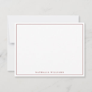 Minimalistisch Basic Personaliseer Maroon Statione Notitiekaartje