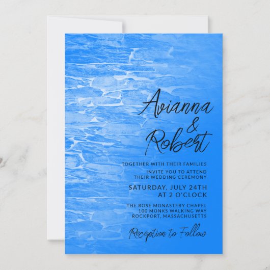 Minimalistisch Beach Azure Blue Wedding Invitation Kaart (Voorkant)