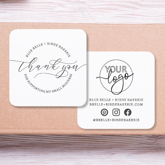 Minimalistisch bedankscript aangepaste logo brandi vierkante visitekaartje