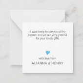 Minimalistisch bedankt Blauw hart Compact Notitiekaartje (Achterkant)